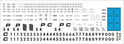 HO PRR G32, G32A, G32B, G32C Gondola Decals Penn Central (1968+)