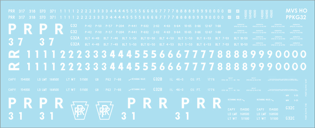 HO PRR G32, G32A, G32B, G32C Gondola Decals Plain Keystone Sheme (1961+)