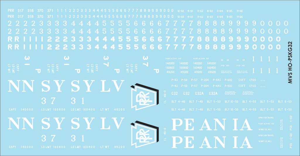 HO PRR G32 & G32A Gondola Decals Shadow Keystone Sheme (1954-1961)