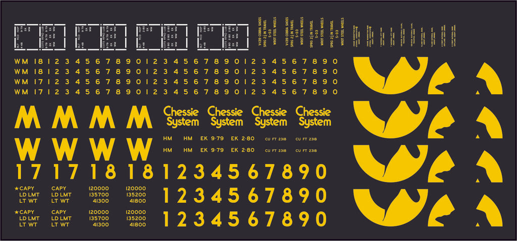 HO Chessie System Western Maryland 66 Ton "Stretched" Hopper Decals