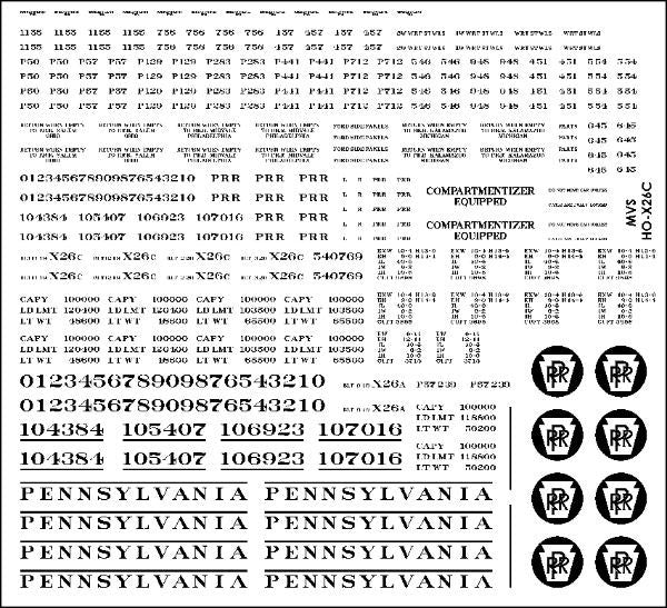 HO PRR X26c Boxcar Decals