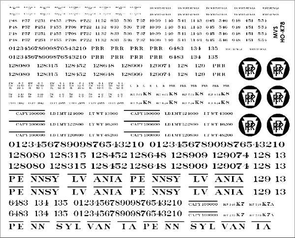 HO PRR K7/K7a/K8 Stockcar Decals