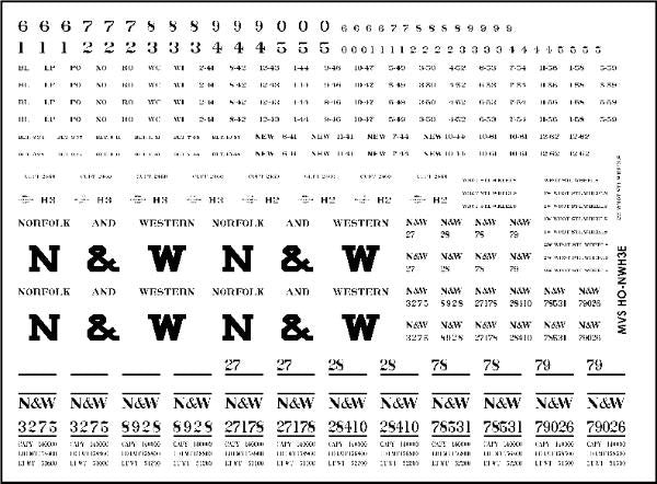 HO N&W H2 & H3 Hopper Decals (17" Lettering)